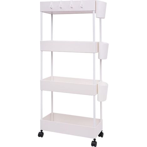 Chariot de Rangement Coulissant à 4 Étages - Chariot Utilitaire sur Roulettes pour Cuisine, Salle de Bain, Buanderie, Bureau - Blanc 01 (1/5)