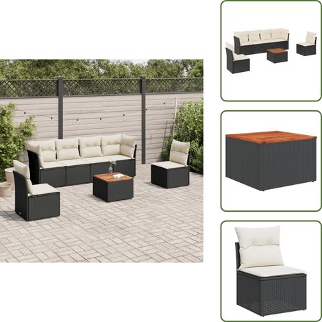 7-tlg. Garten-Sofagarnitur mit Kissen Schwarz Poly Rattan - Gartenmöbel Set - PE-Rattan Möbel - Outdoor Sofa - Esstisch - Lounge Set (1/5)