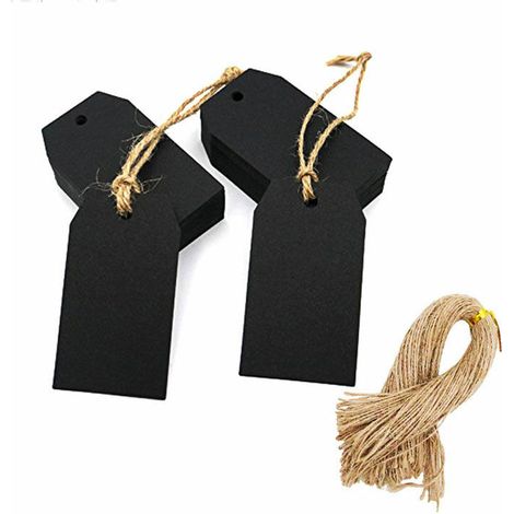 100PCS Papier Kraft Étiquettes,Étiquettes-Cadeaux Bagages Étiquettes - Étiquettes Vierges pour Mariage,Anniversaire,Bagages- avec 100pcs de Ficelle de Jute trapèze noir