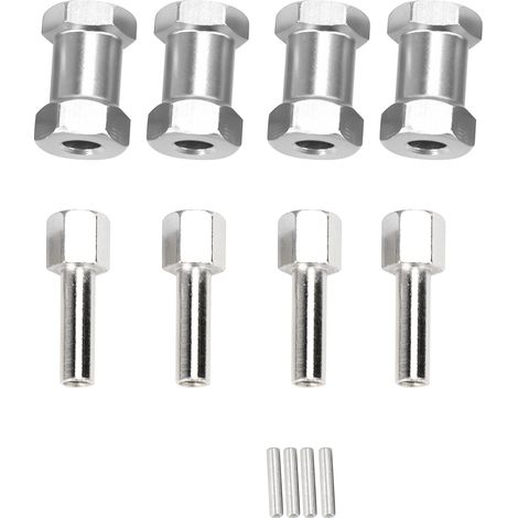 Lot 4 adaptateurs en alliage d'aluminium 20mm, moyeu hexagonal 12mm pour voiture RC drift 1/10, buggy, truggy, camion, crawler, pièces de rechange argent (1/5)