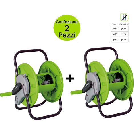 Multipack da 2 pz carrello avvolgitubo portatile per giardino capacita' 40 metri tubo da 1/2' verdemax