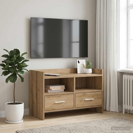 Meuble TV avec rangements en bois d’ingénierie chêne artisanal 71,5 x 33 x 47 cm - PANGIVO (1/5)