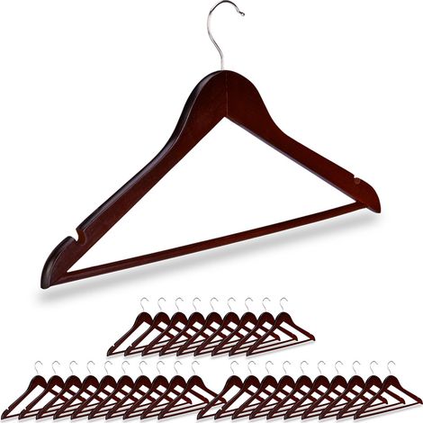 Set da 30 Grucce in Legno, Asta per Pantaloni, Tacche Laterali, Gancio Girevole a 360°, 44,5 cm, Marrone
