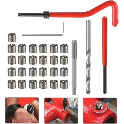 Kit de réparation de filetage M6 – 30 douilles en acier inoxydable – Foret hélicoïdal de 6,2 mm – Clé hexagonale pour l'entretien du moteur – 30 pièces (1/5)