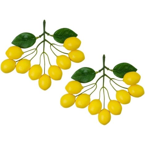 Lot de 2 branches de citron artificielles avec 9 têtes de fruits réalistes pour cuisine, restaurant, présentation réaliste en mousse plastique jaune accessoires de décoration d'intérieur (1/5)