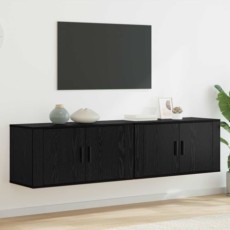 vidaXL  Wall-mounted TV Cabinet Set  2 pcs Black Oak 80 x 34.5 x 40 cm