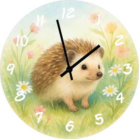 Horloge murale en verre Hérisson et Prairie fleurie 29 cm (1/2)