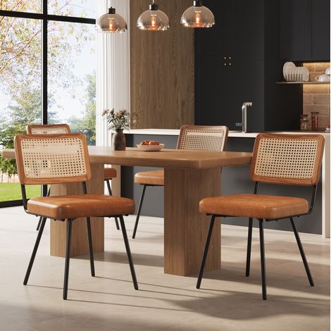 CHICFURN Pack de 4 sillas de comedor 61x46x79 cm marrón en PU y metal (1/5)