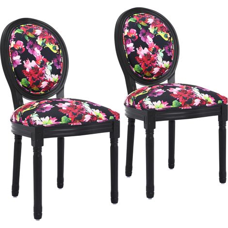Duo Enchanté - 2 Chaises de Salle à Manger en Bois & Toile Fleurie - Solidité et Elégance (1/5)
