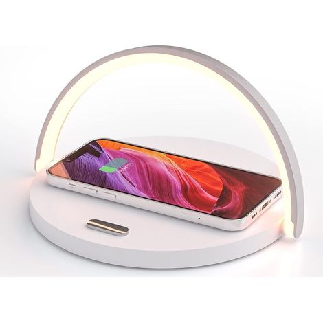 Lampe de chevet à chargement sans fil, lampe de table tactile, veilleuse LED avec chargeur à induction certifié QC3.0 10 W, veilleuse tactile à intensité variable (3 niveaux), blanc (1/5)