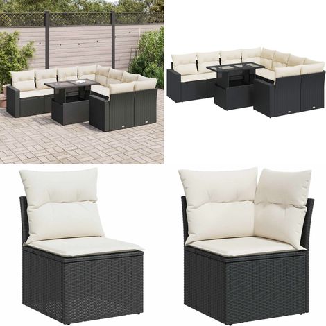 vidaXL Salon de jardin 9 pcs avec coussins noir résine tressée (1/5)