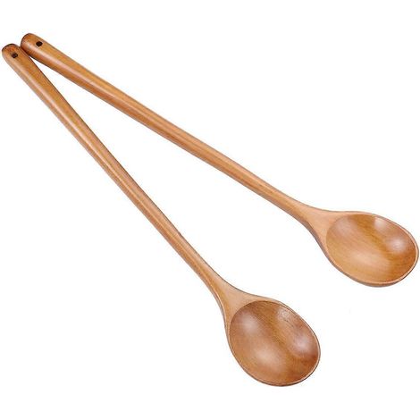OUNONA Lot de 2 cuillères de cuisine en bois à long manche résistant à la chaleur, ustensiles faits main pour la cuisine et les restaurants-33.50X5.00X2.00CM
