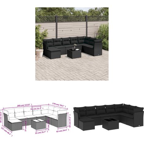 9-tlg. Garten-Sofagarnitur mit Kissen Schwarz Poly Rattan - Gartenmöbel Set - PE-Rattan Möbel - Outdoor Sofa - Esstisch Set - Lounge Garnitur - Home & Living (1/3)
