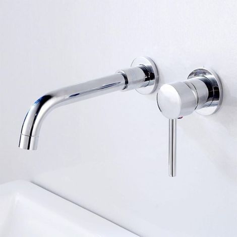 Robinet de salle de bain mural, robinet de lavabo mural en laiton, robinet de lavabo à poignée unique, robinets de lavabo, bec pivotant à 360 degrés (1/4)