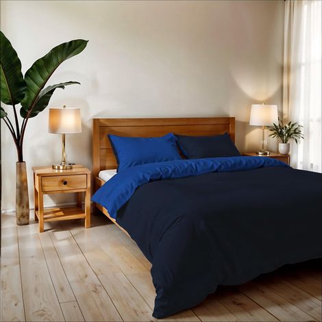 Housse de Couette Double, uni réversible, Parure de Couette, avec Housse de Couette 250×200 cm, Rabat 20+50 cm + Paire de taies d'Oreiller 50×80 cm Bleu/Royal (1/5)