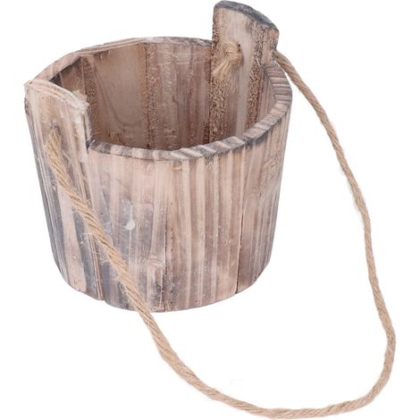 Vaso da fiori a barile sospeso in stile rustico vintage – in legno – decorazione da giardino/parete per la casa
