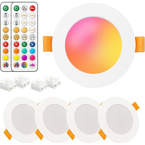 LED Spots Encastrables Rond 8W, Luminaires Encastrés Plafonnier, 3 Pouces Couleur Changeante avec Télécommande et Minutage, Blanc Chaud (2700K), Lot de 4 (1/5)