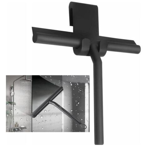 8.6 X 6.5 in Raclette de douche avec support en silicone, noyau acier Inox pour salle de bain, verre, porte de douche, voiture fentre - Noir (1/5)