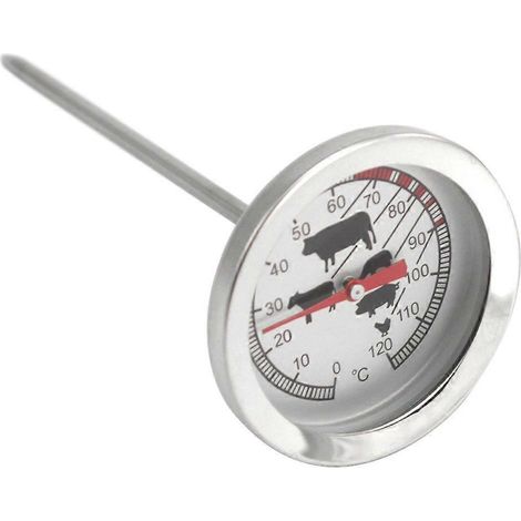 Thermomètre de cuisson inox pour viande - thermomètre analogique jusqu'à 120°C, cuisson précise, sonde rôtissoire, 1 pièce (1/4)