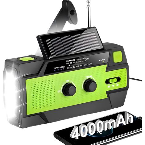 Radio de Secours - 4000mAh Dynamo/Solaire/Powerbank/Lampe - Pour Urgences et Camping Vert (1/5)