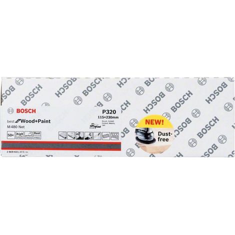 Feuille abrasive Bosch M480 Net, Idéal pour le bois et la peinture, 115 x 230 mm, 320 50 pièces (1/4)
