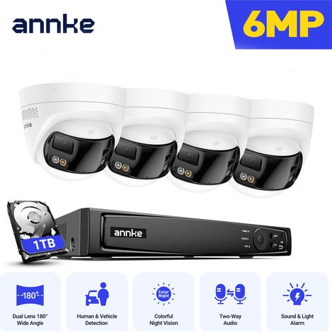 ANNKE 6MP 8 Channel PoE Security Cameras System with 180°Panoramic Two-Way Audio IP67 (1/5)