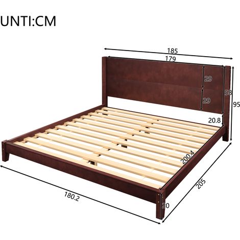 Lit plateforme 180x200 avec tête de lit et sommier, marron, bois robuste, cadre matelassé, literie complète, design moderne, chambre adulte, ensemble meuble, sans matelas (1/5)
