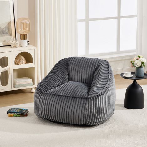 Fauteuil poire en velours côtelé gris foncé, pouf poire moelleux à garniture en mousse, siège confortable pour salon, chambre et coin lecture, facile à déplacer en intérieur – CHICFURN (1/5)