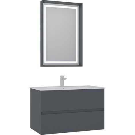 Ensemble Meuble Vasque avec Miroir (2 Pièces) "Nest 91 v2" - 91 x 51 x 55 cm - Matte Anthracite (1/3)