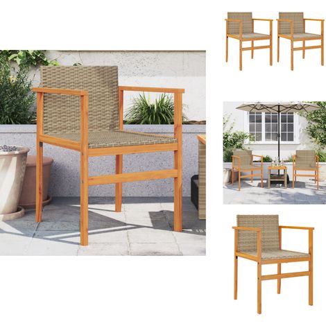 Gartenstühle 2 Stk. Beige Poly Rattan und Massivholz - Gartensaßsessel - Gartenstühle - Outdoor Möbel - PE-Rattan - Gartenmöbel Beige (1/5)