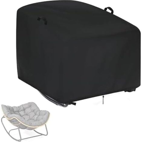 Housse de protection imperméable Oxford 420D pour meubles d'extérieur avec ourlet élastique, résistante au vent et aux intempéries, pour chaises à bascule en osier Papasan, noir, UV (A) (1/5)