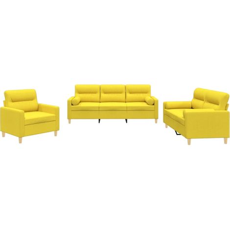 Maison Exclusive - Set di Divani 3 pz con Cuscini Giallo Chiaro in Tessuto