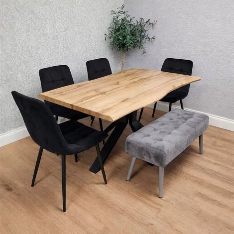 Dining Set Of 5 Dining Table Set with 4 black Velvet Chairs And 1 Grey Bench Dining Room Furniture