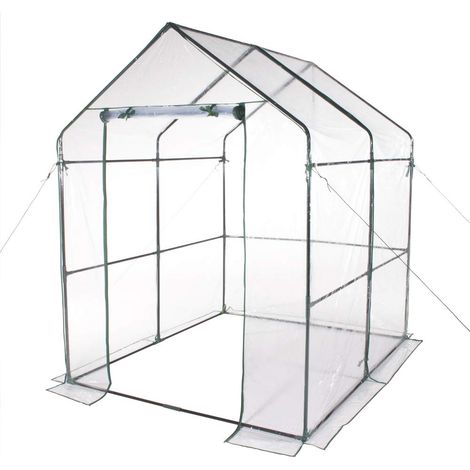 Serre de jardin sans étagères avec toile PVC transparente, cadre métallique, 143x143x195 cm, pour la protection des plantes, le jardinage, résistante, ouverture par fermeture à glissière (1/5)