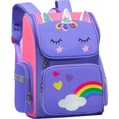 (Violet)Cartable Primaire Licorne Violet - Imperméable et Confortable (1/4)
