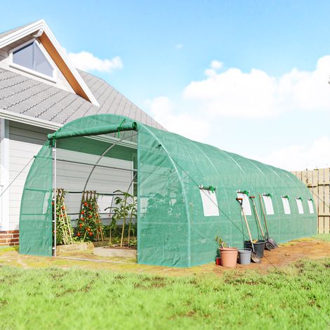 Vert 8x3x2 m - Serre tunnel Serre de jardin doté de 12 fenêtres et porte roulante en acier et PE 140 g/m²