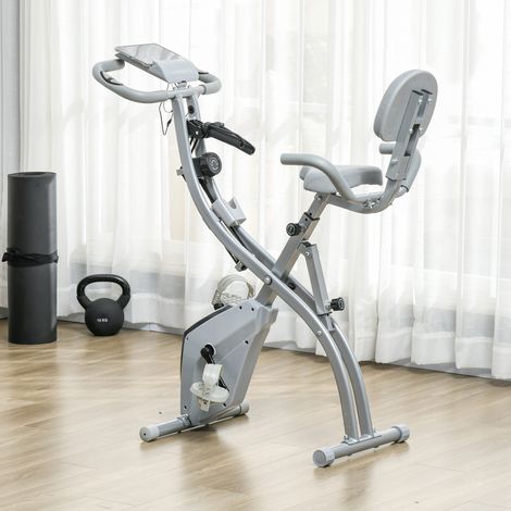 Cyclette pieghevole con 8 livelli di resistenza magnetica, schienale e sedile regolabili, maniglie ergonomiche, colore nero e grigio. (1/5)