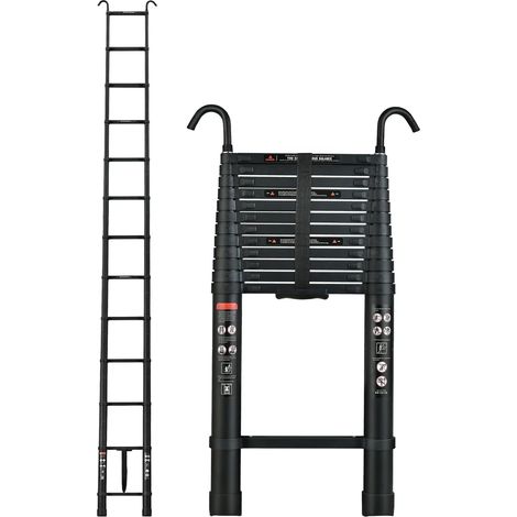 Échelle Télescopique de 16,4FT/5M, Capacité de 330lbs, Échelle Extension en Aluminium avec 2 Crochets Détachables, Echelles Pliables Rétractables Polyvalentes Loft Ladder, Noir (1/5)
