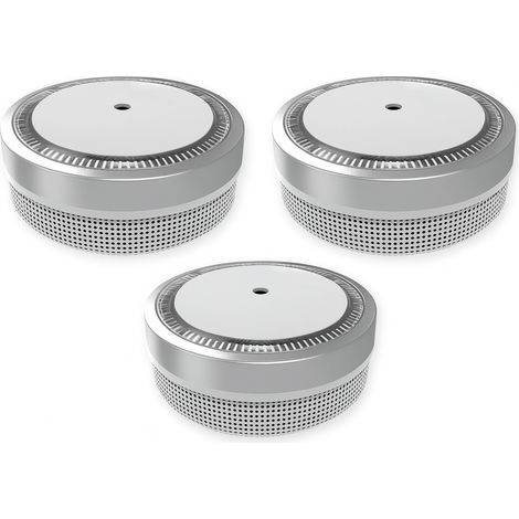 NEMAXX® M1-Mini Rauchwarnmelder/Rauchmelder Ø71,6mm, photoelektrisch, radioaktivfrei, EN14604 (AFNOR 0333), VdS G216020, 85 dB Alarm, 3V Lithium, Hush, bis zu 10 Jahre – Silber – 3x