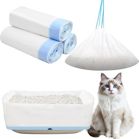 30 Pcs Sac Litiere Chat Autonettoyante, Sac pour Litiere Chats avec Cordon de Serrage, Sacs de Recharge pour Litière pour Chat(94 x 45 cm) (1/5)