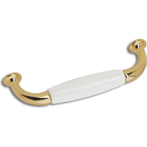 Estamp Griff Dayton LA 96mm - Porzellangriff - Landhausgriff - Griff für Möbel, Porzellan / Zinkdruckguss, weiß / vergoldet (1/3)