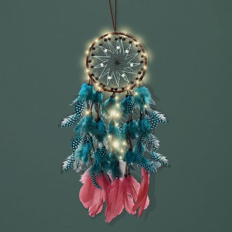 JeiibrZui LED-Traumfänger – Dekoration für ein Mädchenzimmer – 60 cm lang – 1 Stück mit Beleuchtung – Wanddekoration im Boho-Stil fürs Schlafzimmer (1/5)