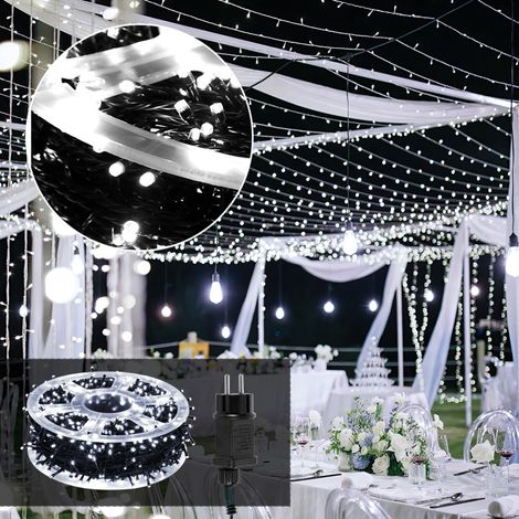 Jiubiaz Catena luminosa LED 200m 2000LED con 8 modalità catena esterna per interno Natale matrimonio festa giardino decorazione bianco freddo (1/5)