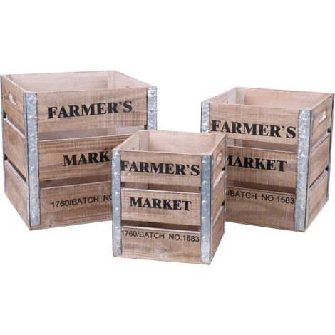 Set de 3 Caisses en Bois et Métal Farmers