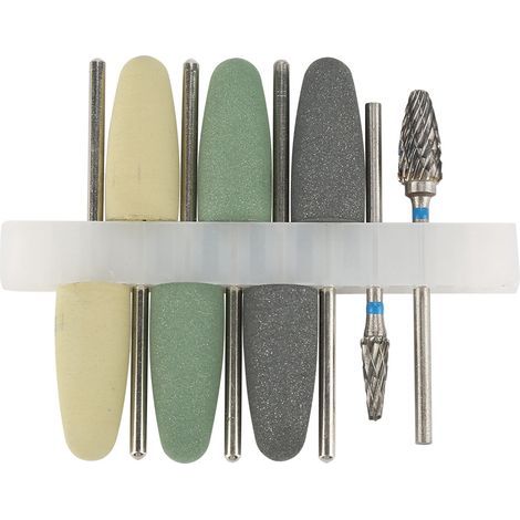 Set of 8 dental polishing burs made of silicone and tungsten steel for resin, acrylic and ceramic (1/5)