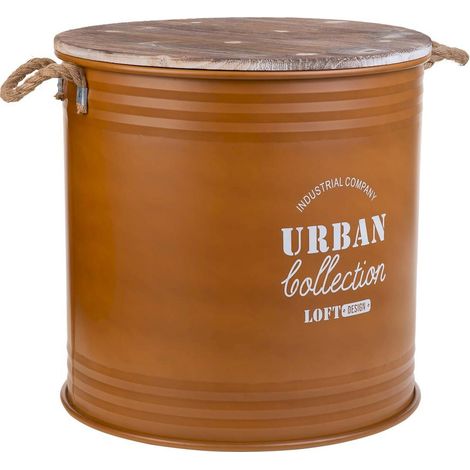 Panier à linge métal orange couvercle bois poignées corde - orange effet rouille et bois naturel (1/5)