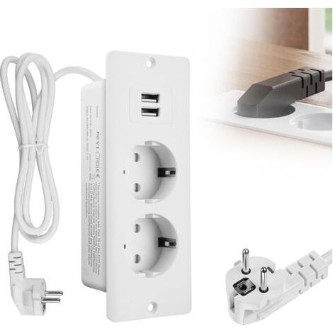Recessed socket with switch and 2 USB Type C PD20W ports, 17 m cable, integrated power strip for desk and furniture. (1/5)