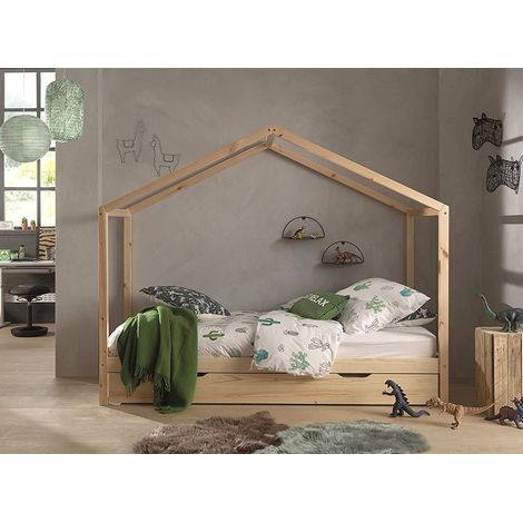 Lit cabane gigogne 90x200 pin massif clair Kobi (1/5)