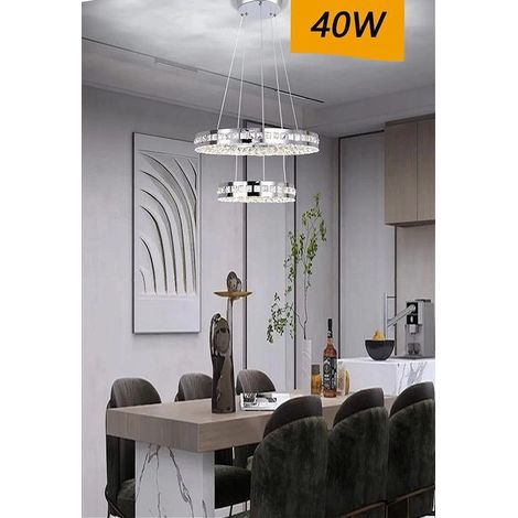 TrAdE Shop Traesio - Lampadario Led Soffitto 40 W Sospeso 2 Anelli In Cristallo Luce Fredda 8000k B71 - (1/3)