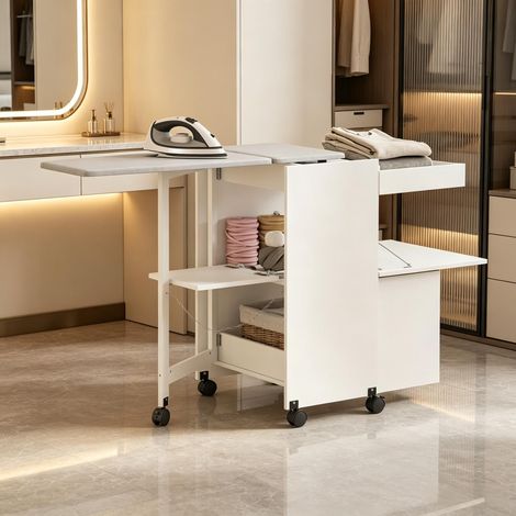 Table de repassage pliante Meubles de repassage sur rouleaux avec portes sous pression, charnières avec fermeture souple (1/5)